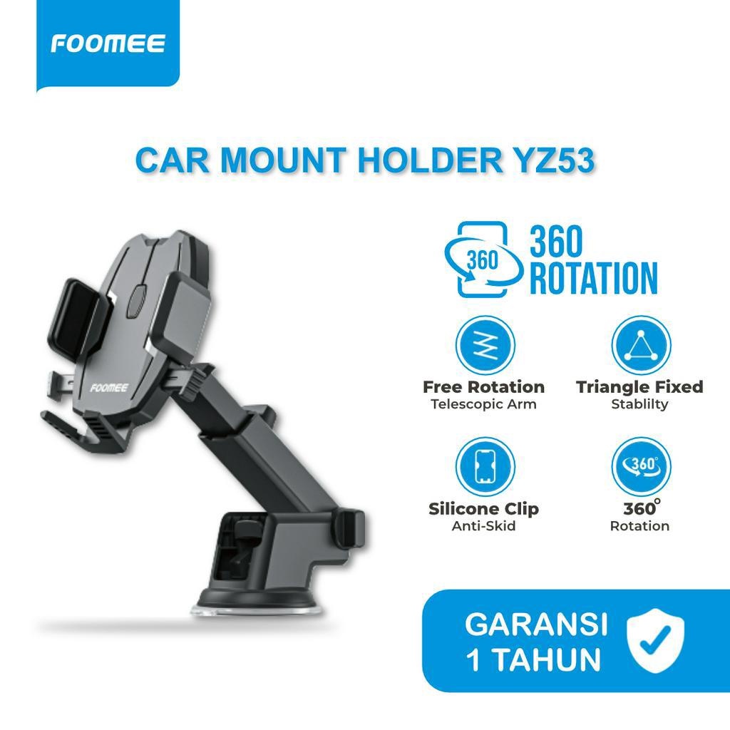 Foomee YZ53 Car Holder Mobil Phone Bracket Mount 360 Degree Rotation Telescopic Arm Stand Penyangga 