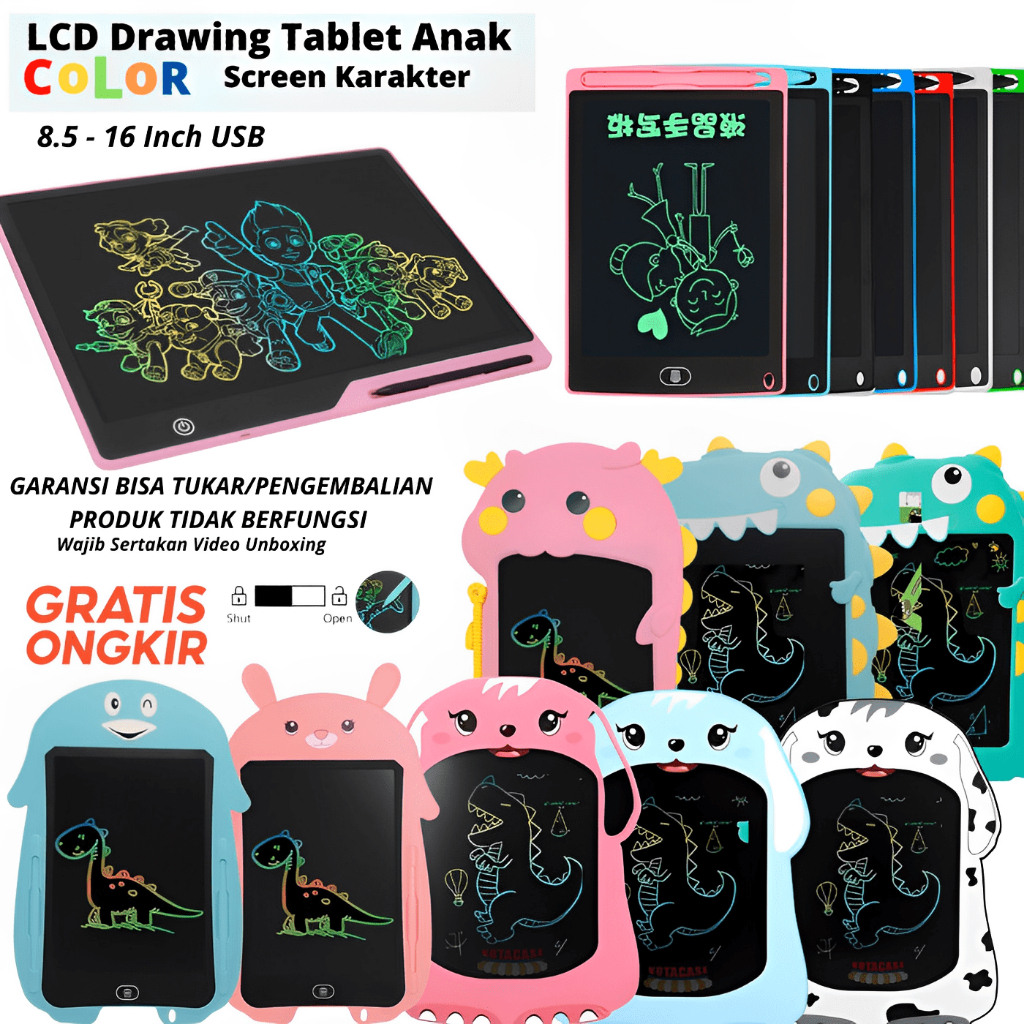 Papan Tulis Mainan Dinosaurus LCD Writing Tablet 8.5Inch Papan Gambar Hapus Papan Tulis Anak LCD Wri