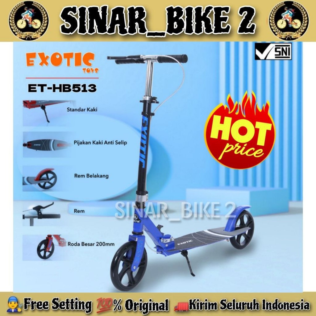 Baru Scooter Skuter Exotic Et Hb 513 Anak & Dewasa 100 Kg Rem Tangan Manual
