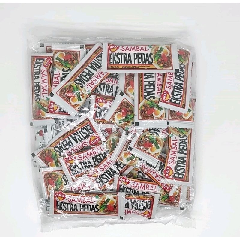 

Sambal Extra Pedas AKU Sachet Isi 50 @9 Gr.Extra Hot Chili Sauce.