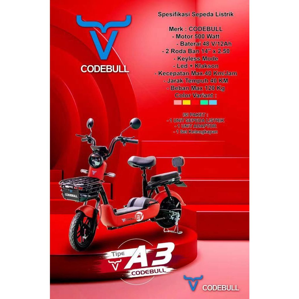 [READY STOK] Sepedah Listrik CODEBULL type A3 E-Bike Sepedah Motor Listrik Dewasa