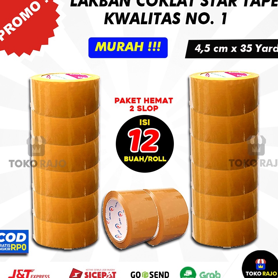 

12 ROLL BUAH LAKBAN COKLAT LAKBAN BENING LAKBAN MURAH Ukuran 2 inch 45 cm x 35 m hfc