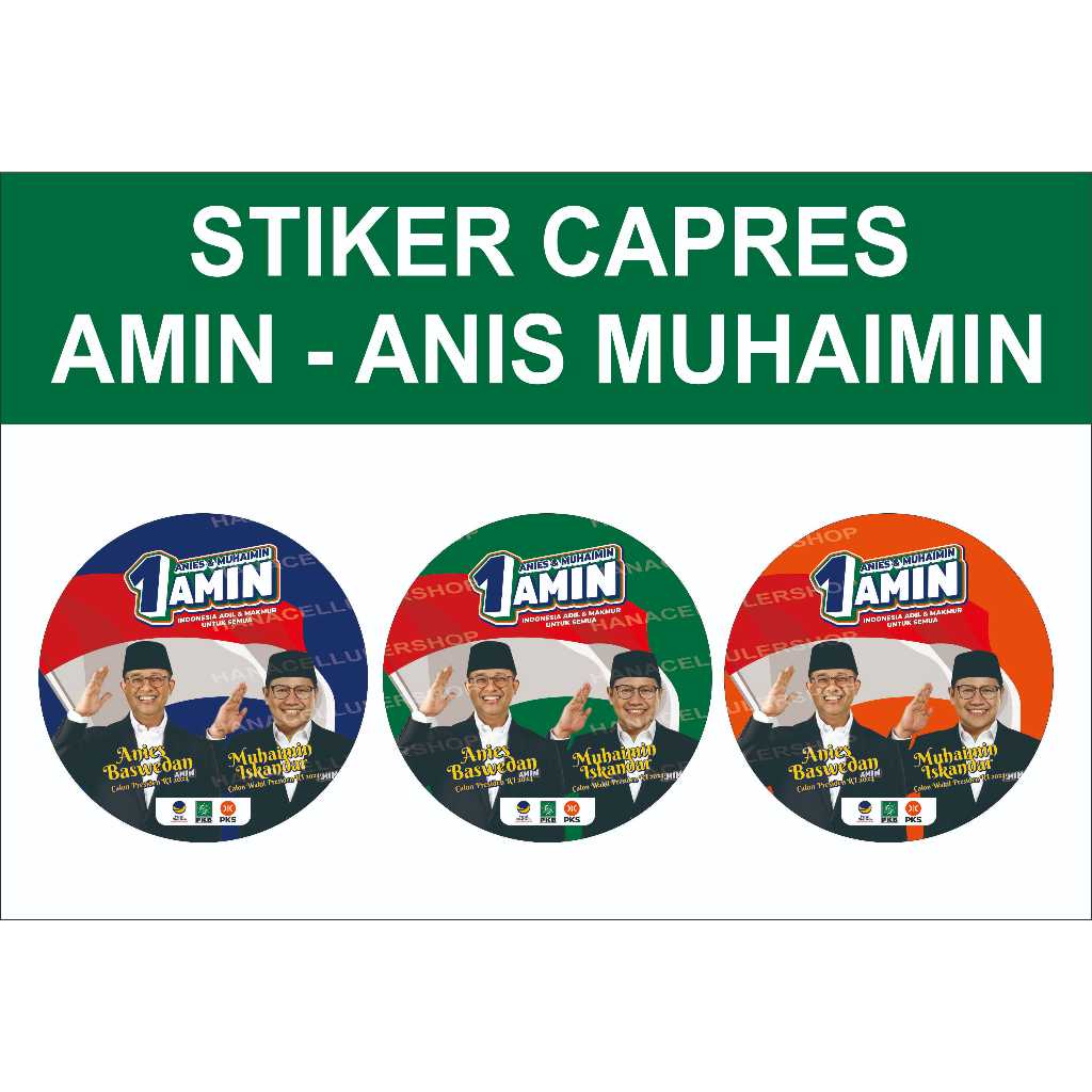 

STIKER CAPRES 2024 AMIEN - ANIS MUHAIMIN MODEL BULAT BERLOGO PARTAI PENGUSUNG