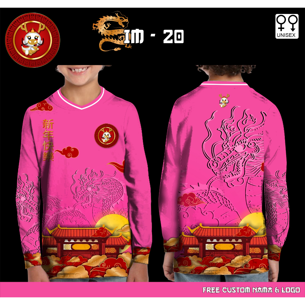Baju sincia imlek kaos jersey anak imlek shio naga tahun baru china 2024 lengan panjang
