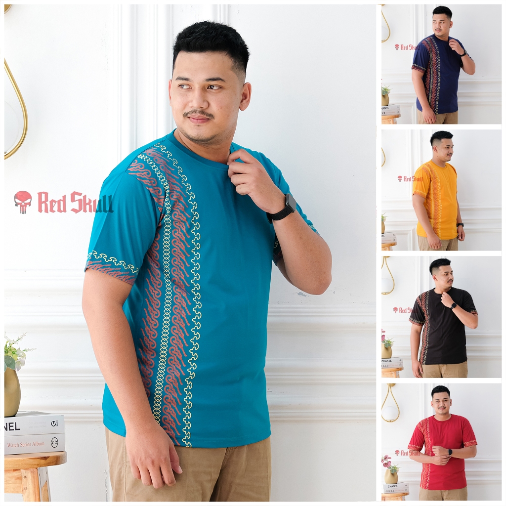 Kaos Oblong Pendek Katun Batik RED SKULL Parang Atasan Pria