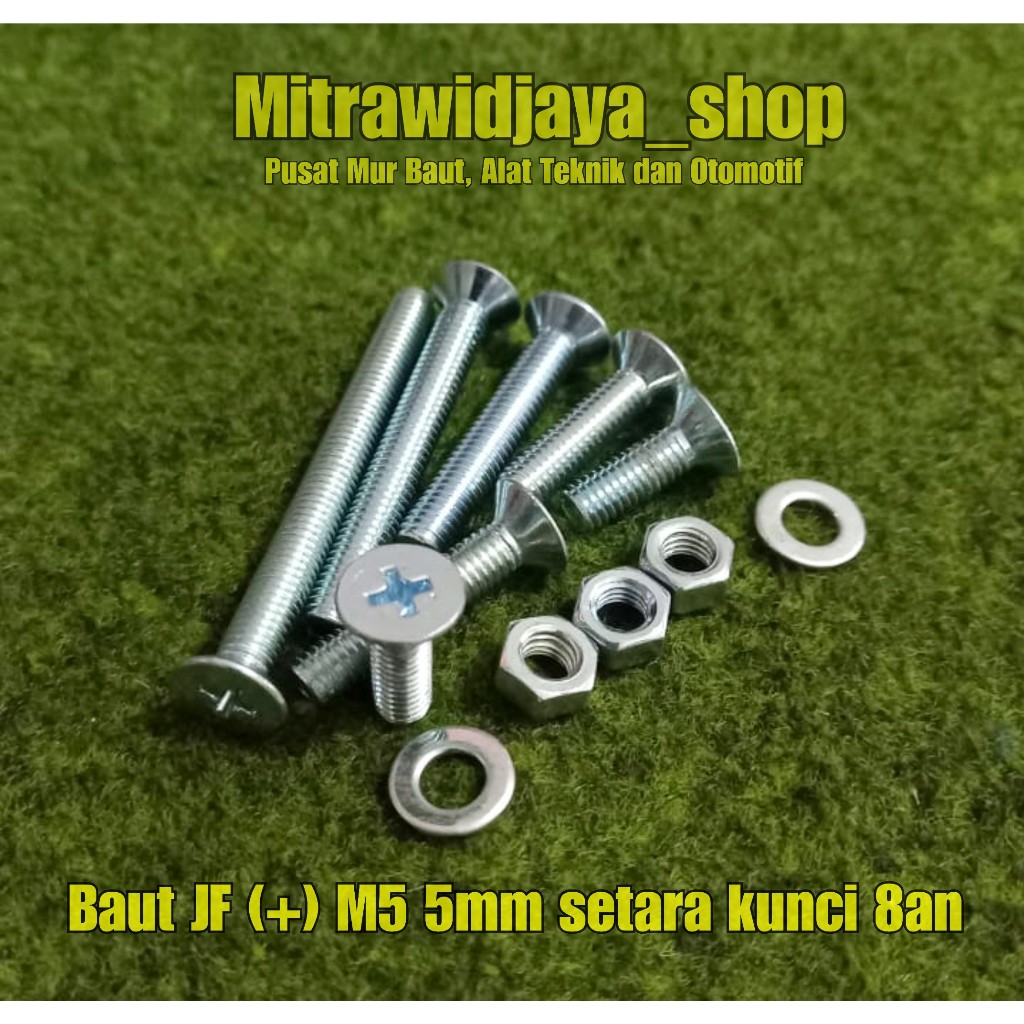 Baut Tirus Flat kunci 8 model JF + TIRUS panjang 1,5cm 2cm 2,5cm 3cm 4cm 5cm baut galvanis M5 5mm ba