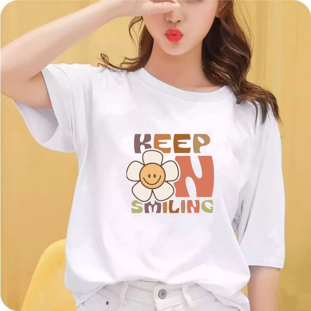 Kaos Oversize Wanita / KEEP SMILING /Kaos Distro WANITA/ Kaos Streetwear Oversize / Baju Kaos Distro