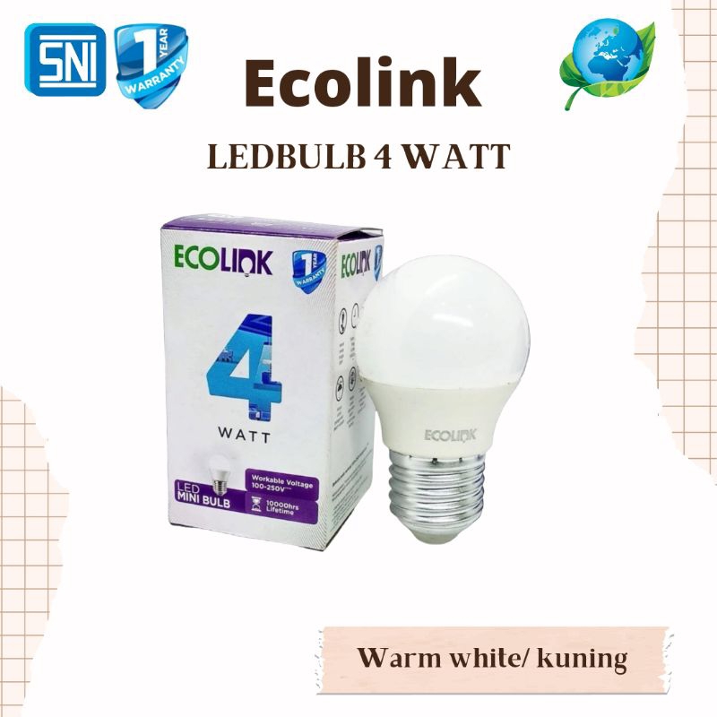 Lampu Led Bulb Ecolink 4 Watt E27 3000K - Kuning