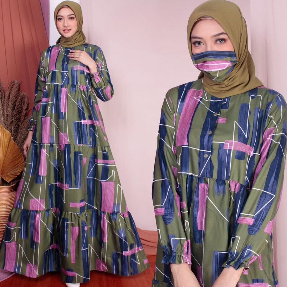 ABA AGENBAJU official DRESS AYU bahan katun apel - homey - gamis wanita busui - gamis muslim wanita-AYU 11 HIJAU