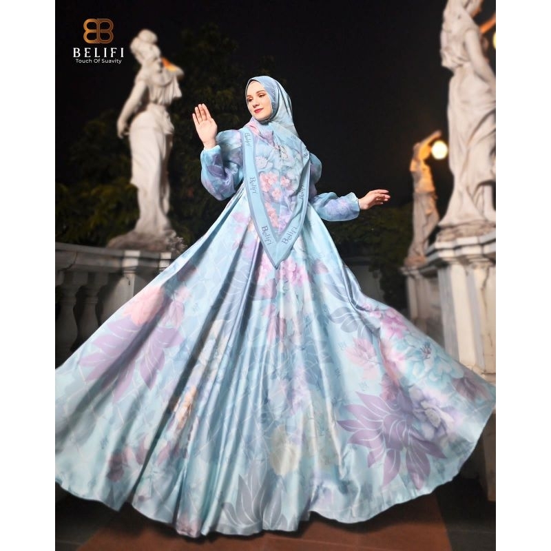 Alamanda series premium by Belifi /gamis sutra silk print/gamis lebaran /gamis mewah