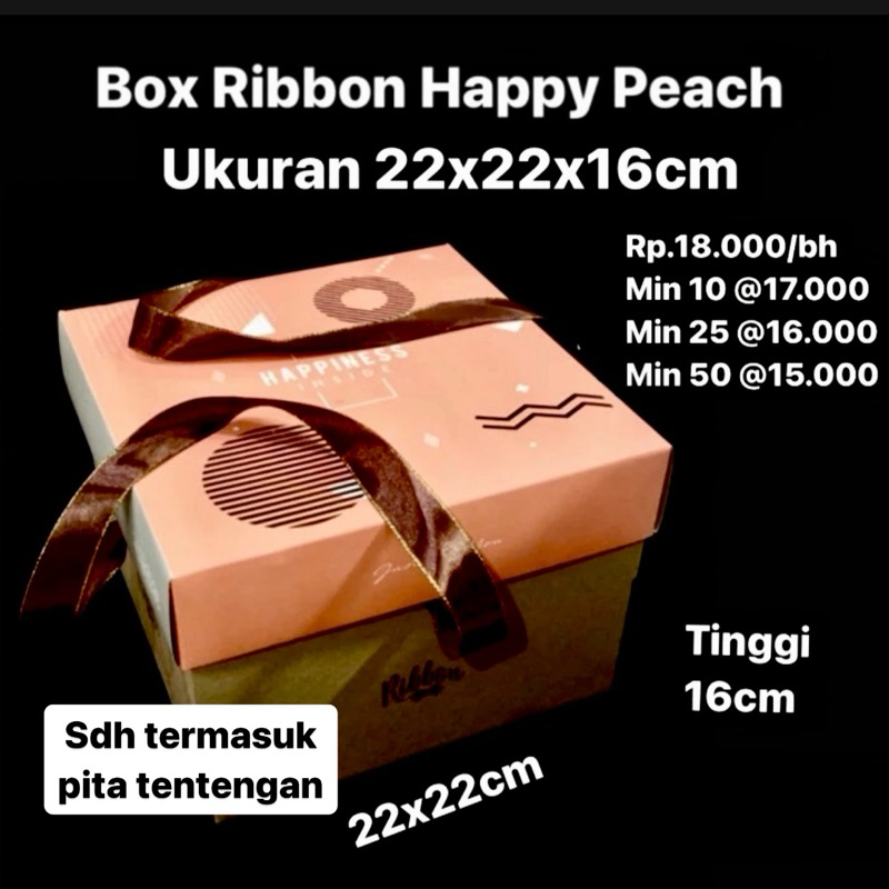 

Box Cake Ribbon Happy Peach Ukuran 22x22x16cm
