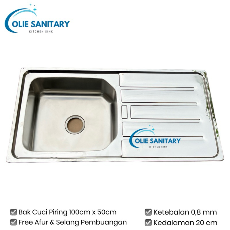 Todini CK 10050 Kitchen Sink Stainless Wastafel Dapur Bak Cuci Piring 1 Lubang Sayap 100cm x 50cm