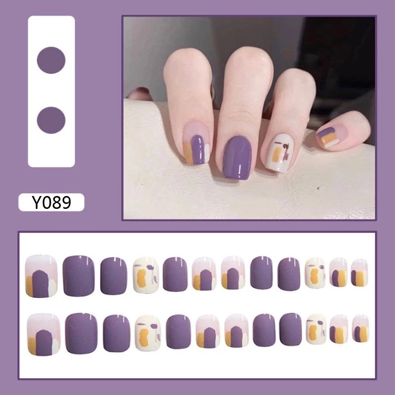 Y089 Kuku Palsu Nail Art Isi 24 Pcs Warna Ungu Putih