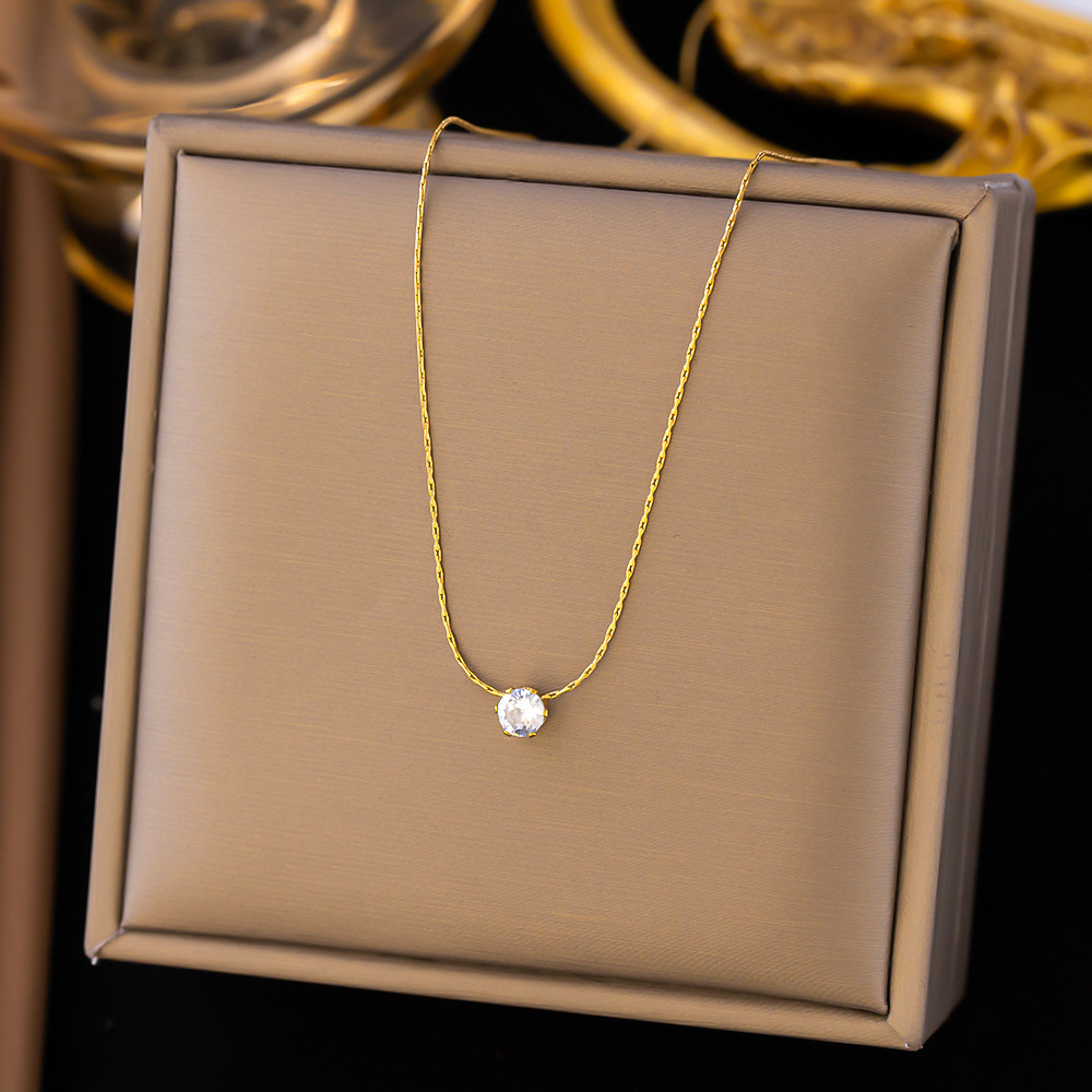 Kalung Titanium Wanita Liontin Permata Satu Asli Anti Luntur Anti Karat Selamanya