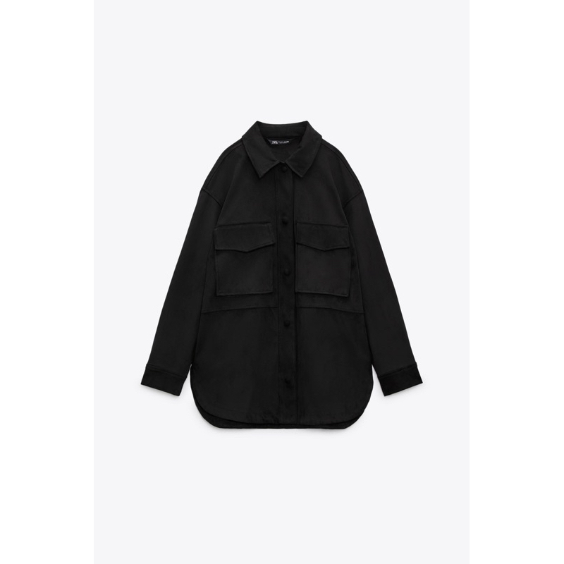 Preloved - Zara Faux Suede Overshirt  Coat Black Button