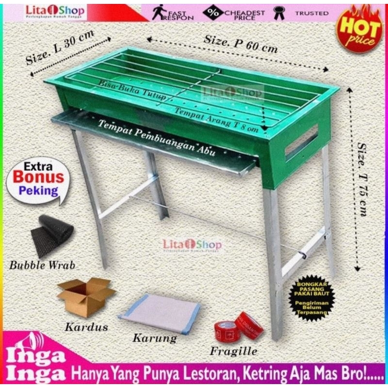 BAKRAN ARANG IJO JUMBO 70x40x75 / 60 x 30 x 70 / ALAT PANGGANGAN SATE IKAN JAGUNG TEBAL SERBAGUNA BE