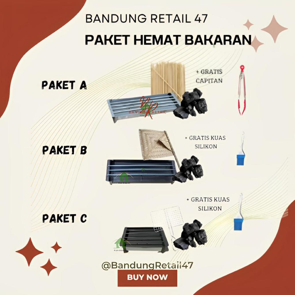 Paket Hemat Promo Alat Bakaran Panggangan Jepit Bakaran Kotak Sedang Jumbo Kipas Bambu Hihid Tusuk S
