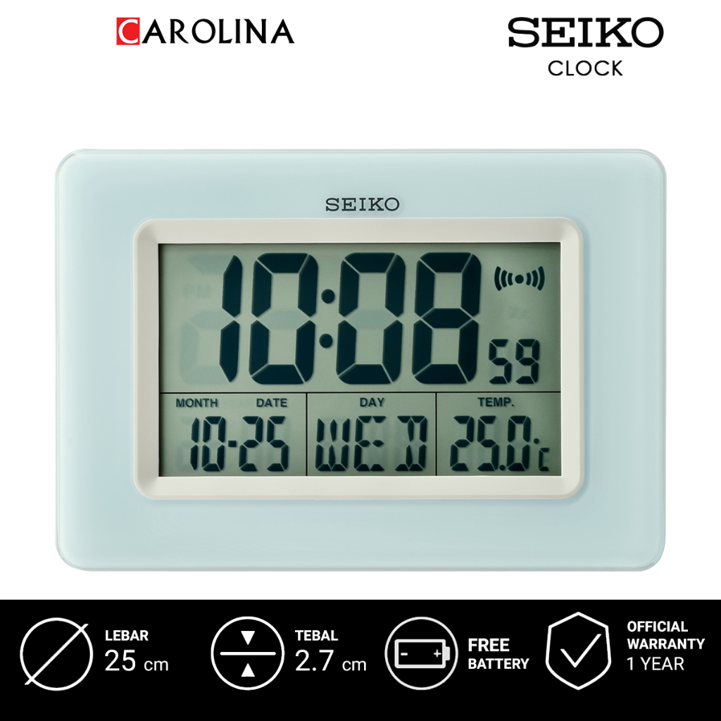 Jam Dinding QHL058L SEIKO QHL058L Digital Alarm Light Blue Plastic Case LCD Dial Thermometer Bedside