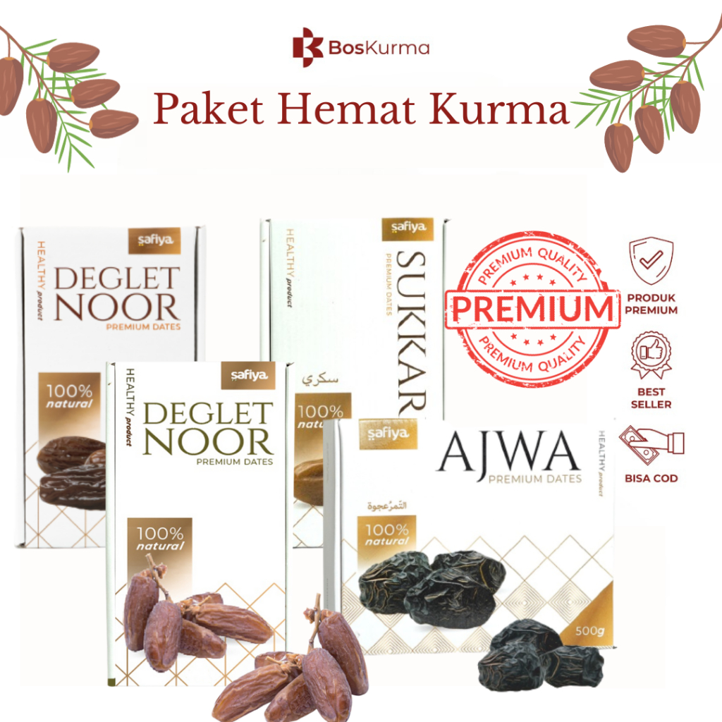 

[ Paket Hemat Kurma ] Kurma Sukari Ajwa Tunisia Madu Tangkai Kurma Premium