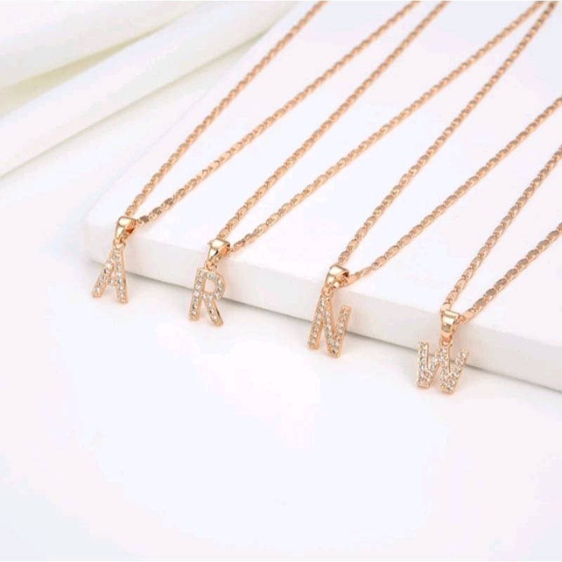 Kalung Titaniun  Huruf Kalung Alfabet titanium Wanita Permata Perhiasan Lapis Emas 18k 198N