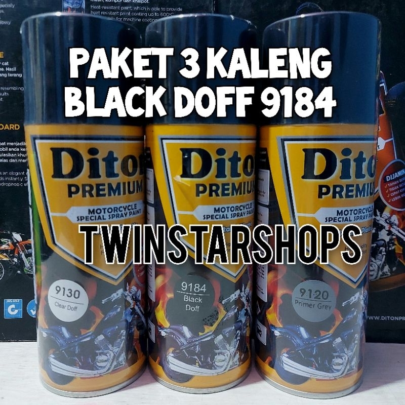 Diton Premium Paket 3 Kaleng Black Doff Hitam Doff 9185 Epoxy Primer Grey 9120 Clear Doff 9130 400cc