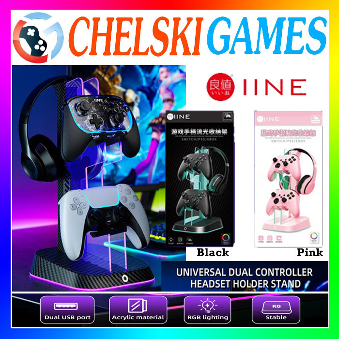 IINE RGB Lights Universal Game Controller Headset Holder Stand