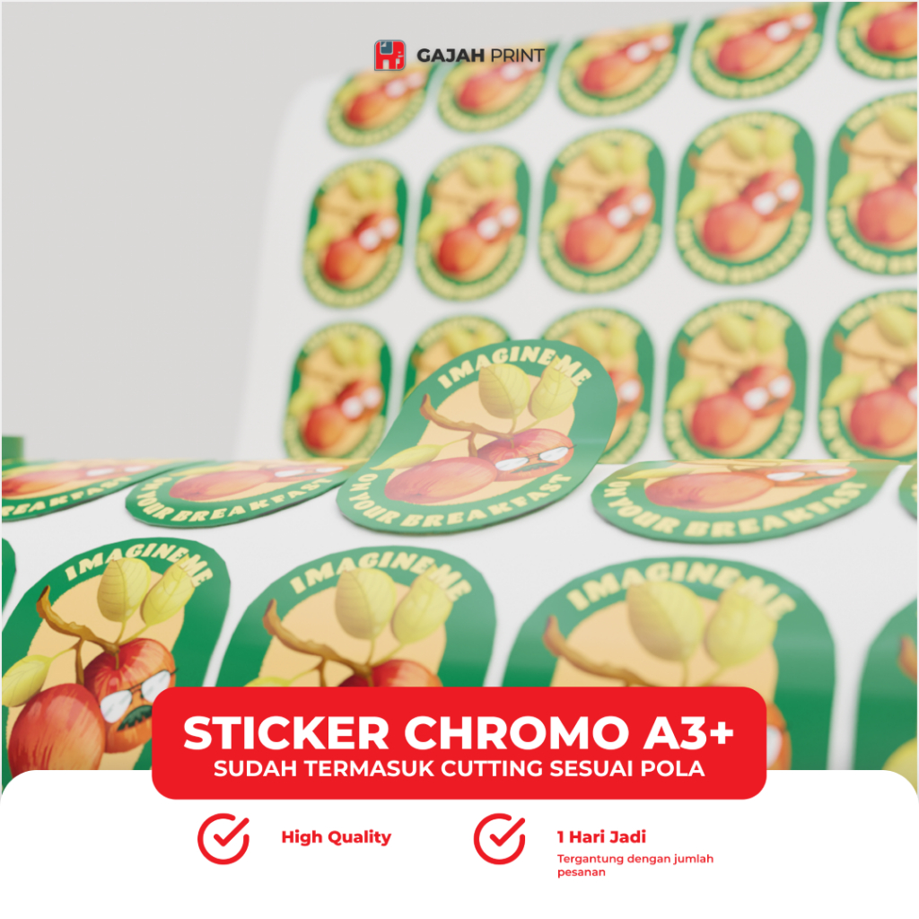 

Cetak Stiker Label + Cutting / Stiker Chromo A3+