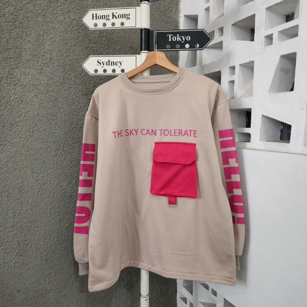 (COD) (SYUA PROJECT) HELLO POCKY PINK OVERSIZE SWEATER CEWEK