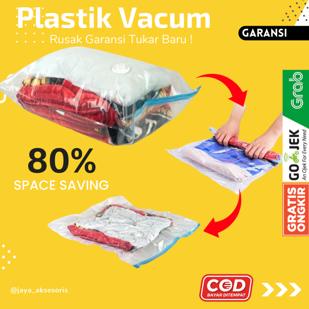 Plastik Vacum Baju Vakum Pakaian Packing Baju Vacuum Bag Travel Elecktric 30x40 Kantong Pakaian Laun