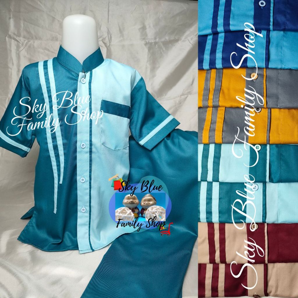 Sky Blue Family Shop BK-RKM189 Baju KOKO Usia 6 7 8 9 10 11 12 13 14 tahun ANAK Laki Setelan Set Toy
