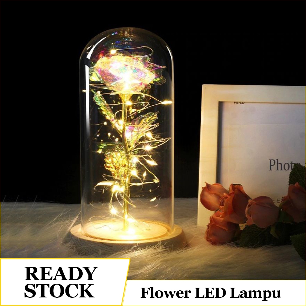 Bunga Mawar Lampu Led Kaca Plastik Dome Dekorasi Beauty Kado Natal Buat Keluarga Pacar Atau Sahabat 