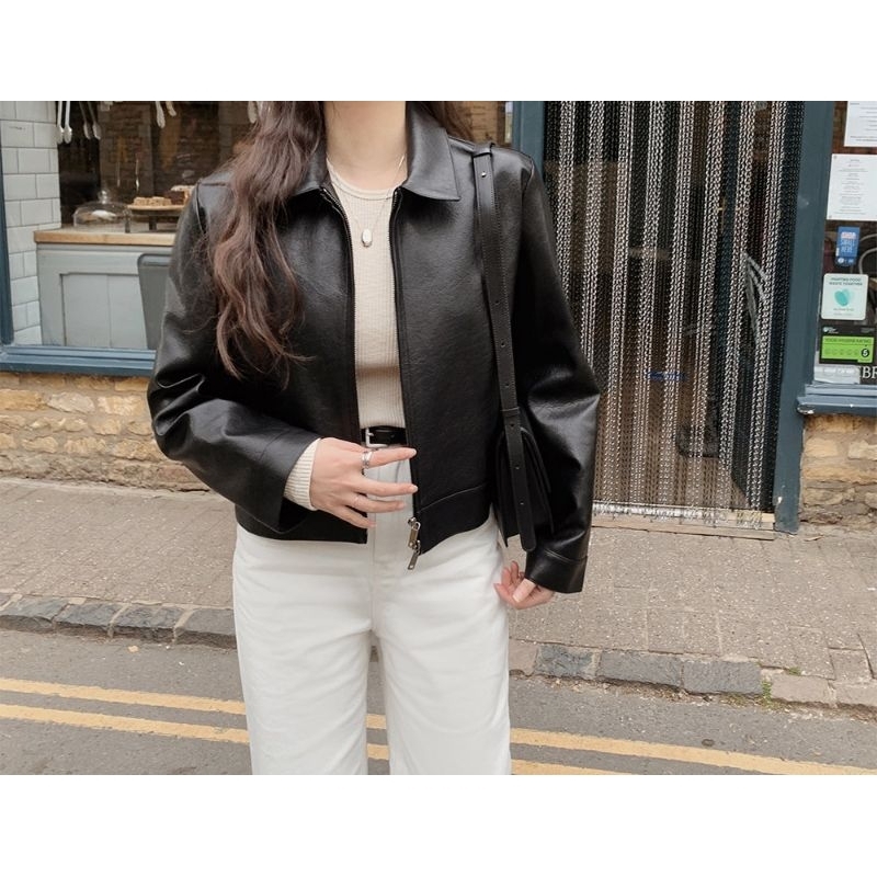 Jaket Kulit Wanita Resleting Kerah