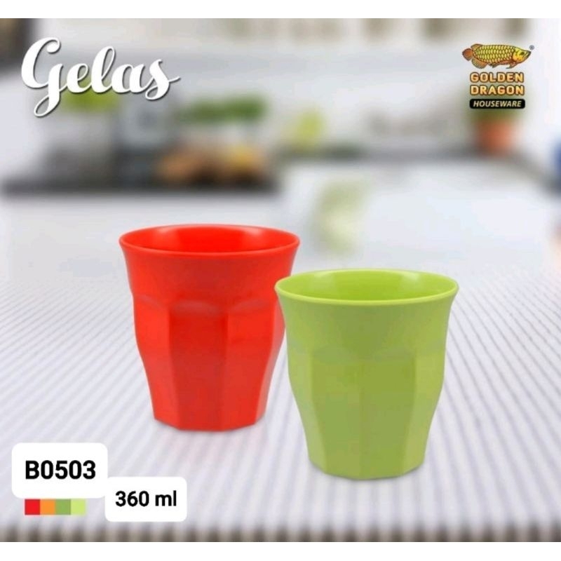 6 PCS GELAS BELIMBING SEDANG 11cm(360ml)Gelas Melamin|Gelas Belimbing Golden Dragon B0503