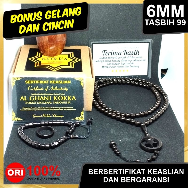 TASBEH 6MM KECIL KOKKA ASLI BB  BERSETIFIKAT KEASLIAN HITAM