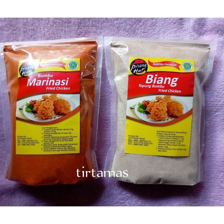 

Diskon paket biang tepung 5gr dan bumbu marinasi 5gr ayam goreng fried chicken