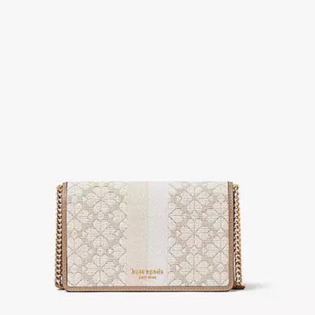 Kate Spade Flower Jacquard Stripe Chain Wallet natural