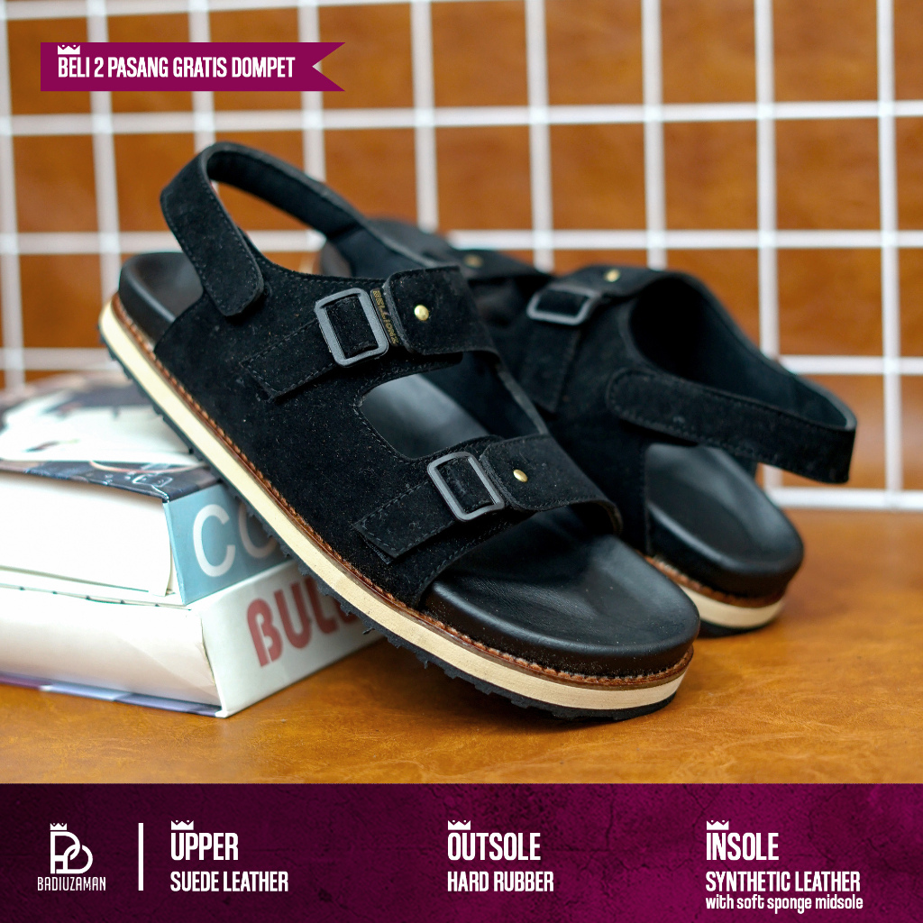 BDZ X HUNT - Sendal Jepit Kasual Kulit Asli Cibaduyut Unisex Pria Wanita Kualitas Premium Terdapat U