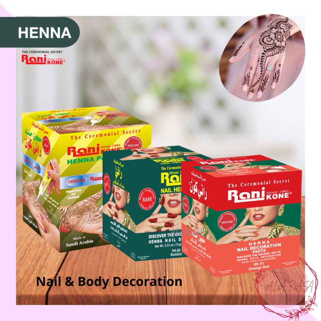 Henna Rani - Pacar Kuku dan Badan Rani Warna Merah Hitam / Rani Kone Nail dan Body Decoration Paste 