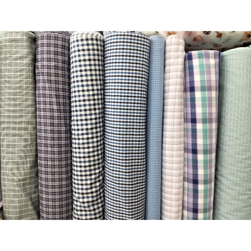 bahan kain katun italy garmend kotak kotak kemeja gamis atasan cowok cewek