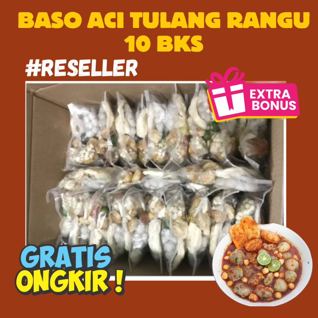 

Baso aci tulang Rangu 10 bungkus Paket Reseller Gratis Topping