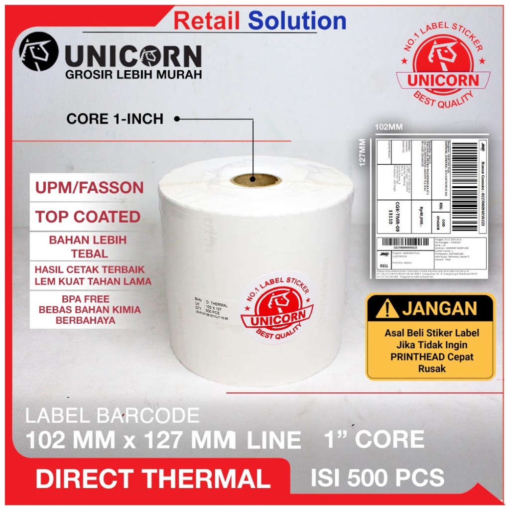 

Stiker Label Barcode Thermal 102x127 / 102 x 127 / 102x127mm isi 500