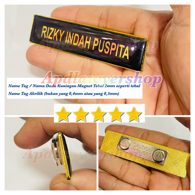 

Name Tag Kuningan Magnet / Nama Dada Kuningan Magnet Name Tag 2cm x 8cm Tebal 2mm PREMIUM