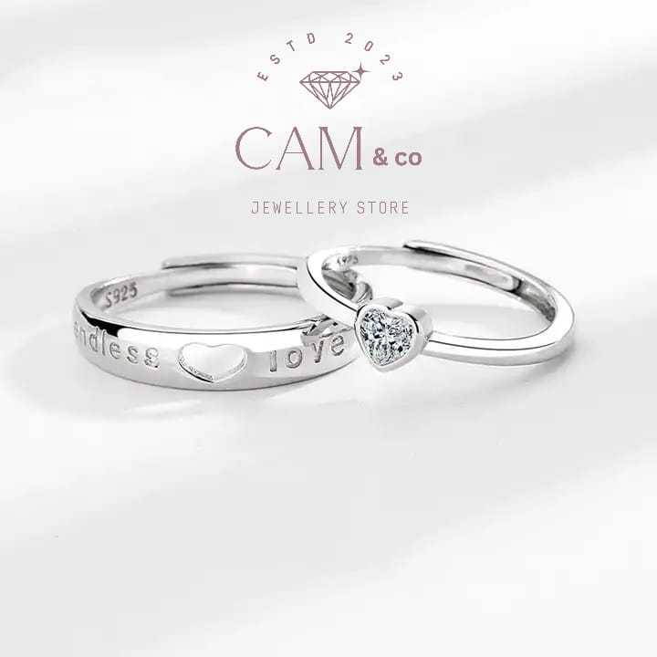 Cincin Couple Endless Love Sepasang Cincin Tunangan 925 Sterling Silver Lapis Emas Putih