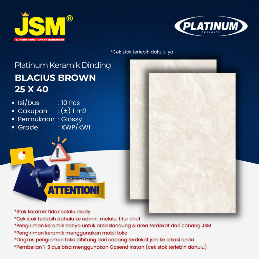 Platinum Keramik Dinding Blacius Brown 25x40 - JSM Supermarket Bahan Bangunan