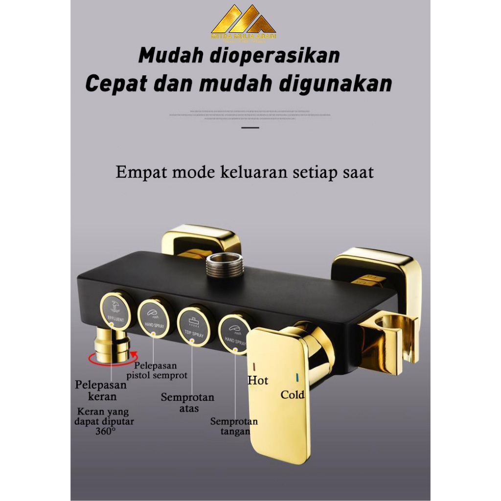 ID SHOWER SET 4 FUNGSI PREMIUM PANAS/DINGIN PAKET LENGKAP TIANG GOLD DENGAN TOMBOL