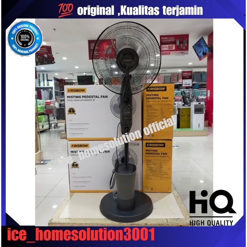 Krisbow 16 Inci Kipas Angin Lantai Uap 75 Watt - Hitam/kipas angin uap/kipas angin embun/penyejuk ru
