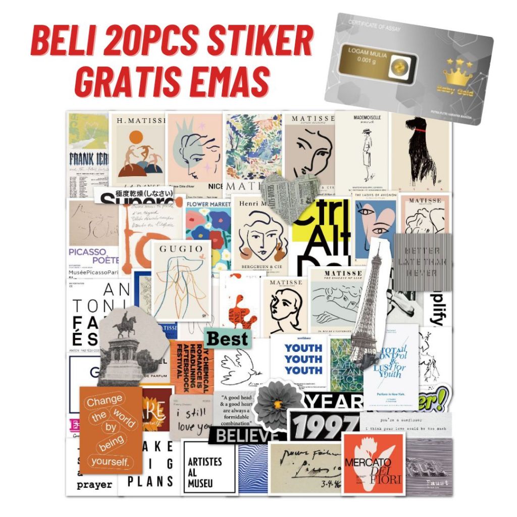 

50 PCS Stiker French pop art Anti Air Untuk Dekorasi Koper / Notebook