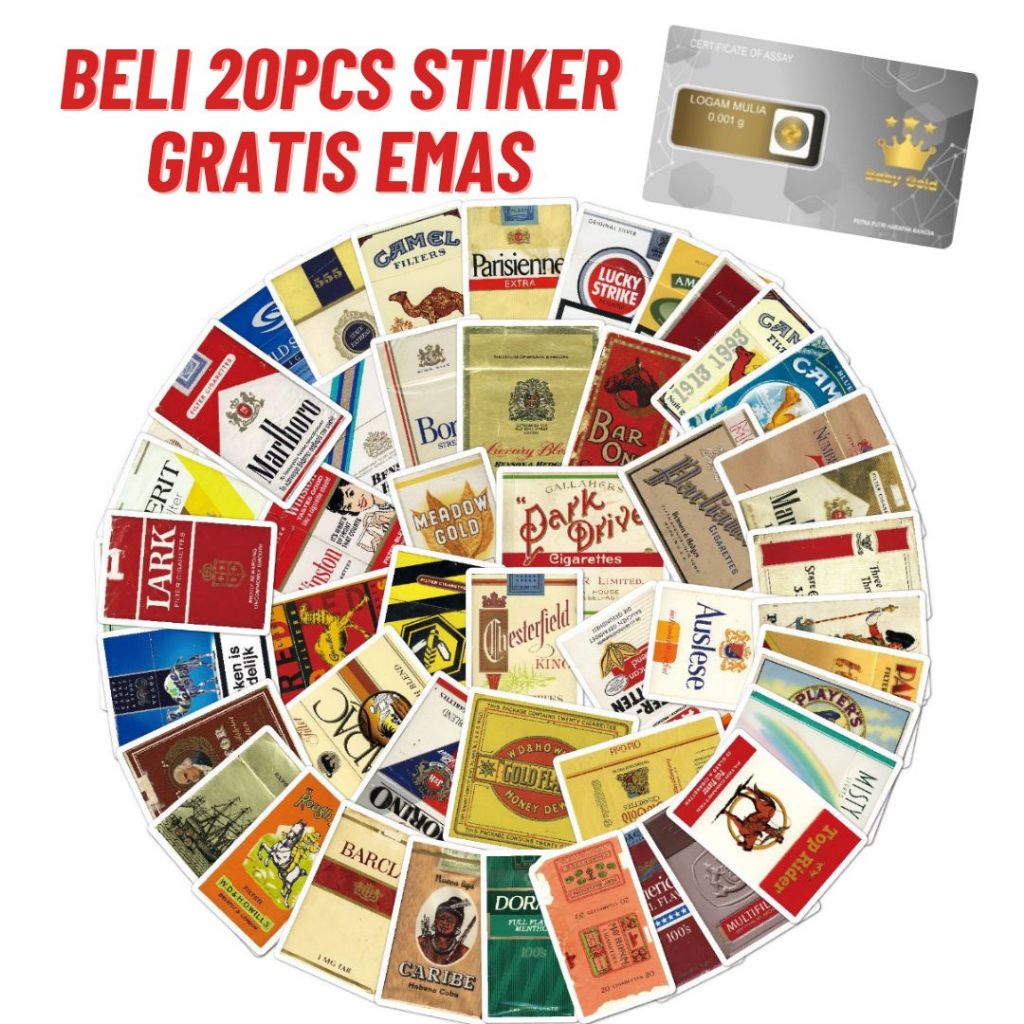 

50 PCS Stiker Retro brand cigarete case (A) Anti Air Untuk Dekorasi Koper / Notebook