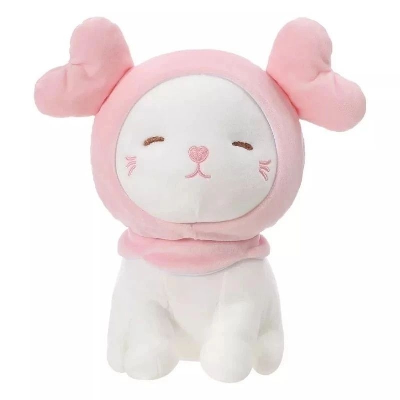 Boneka Kucing Putih Lucu | Boneka Imut Bando Pink & Penutup Mata