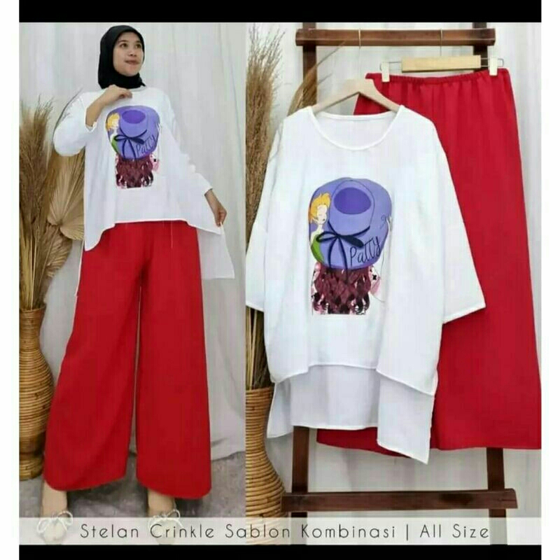 ONE SET WANITA SOPHIA BAHAN CRINKLE AIRFLOW MOTIF SABLON PRINTING // SETELAN CRINKLE SOPHIA SABLON P